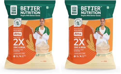 Image of Better Nutrition Biofortified Wheat Atta | High Protein | Rich in Iron & Zinc | No Maida | 100% Natural | Healthy Atta | High Fiber For Digestive Ease | 5kg (Pack of 2)