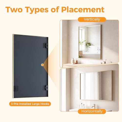 Image of NEWBULIG 22 inchx30 inch Wall Mirror, Bathroom Mirrors for Over Sink, Gold|Matte Metal Framed Vanity Mirror with Tempered Glass, Entryway, Living Room, Bathroom