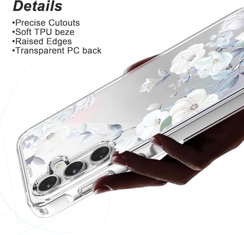 Image of Elzzi Clear Transparent Flower Cover for Samsung A56 5g Case Shockproof Case Floral Design Camera Protection Shockproof PC+TPU Transparent Flower Cover for Girls & Women (Blue)