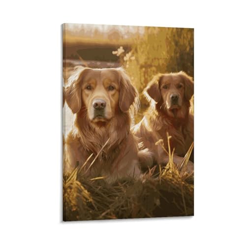 Peinture sur toile de deux golden retrievers pour célébrer l'esprit de famille