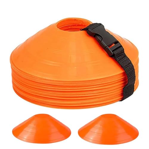 MNSYJK - 20 Pcs Disc Cones with Carry Strap,Flexible Practice Agility Training Cones,Round Training Cones,Sports Marker Cones for Training Soccer Football Basketball Other Sports and Games(Orange)