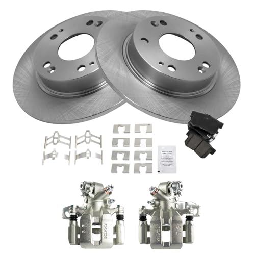 Image of TRQ Rear Brake Pad and Rotor Set Ceramic Solid Rotors Calipers