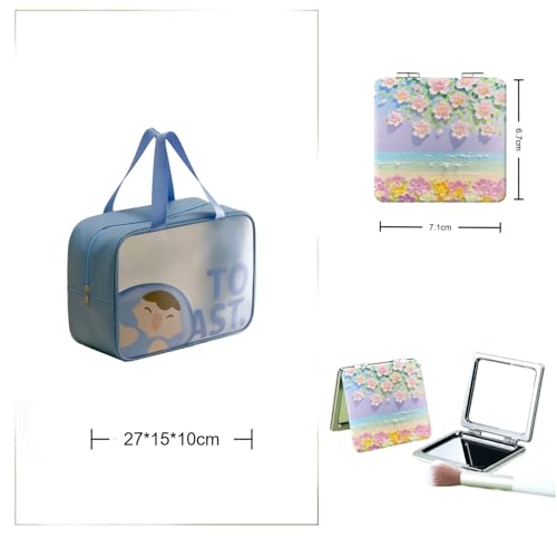 toiletry bag for women - waterproof toiletry bags for traveling,collocation Mirror,TSA Approved toiletry bag,For Women Toiletry Bag for Girls Traveling(Thousa Blue2