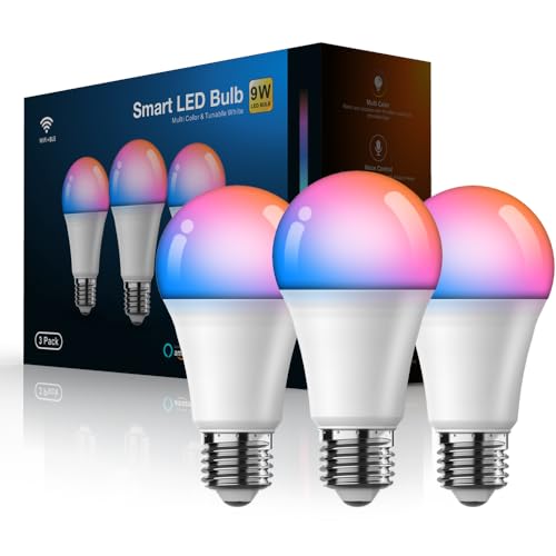 Smart Light Bulbs No Hub Required, A19/E26 Color Changing LED Light Bulb, 60W Equivalent, Dimmable by App, 2700-6500k, Music Sync, Schedule, Works with Alexa Google Home, 3 Pack