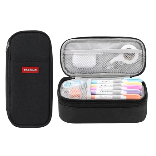 Image of Large Pencil Case for Boys Teens Kids School Zipper Pencil Pouch Black