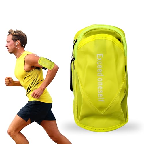 Brazalete Deportivo Fluorescente Alta Visibilidad 2 Bolsillos Brazalete Movil Running Unisex hasta 6,5' Ajustable y Resistente a Gotas Ligeras Compatible con iPhone y Android (ESTÁNDAR hasta 6,5')