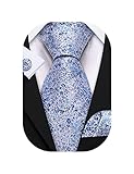 Barry.Wang Flower Man Tie Set Silk Solid Woven Handkerchief Cufflinks Sets Sky Blue