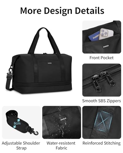 ECOHUB Erweiterbare Ryanair Handgepäck 40x30x20, Handgepäck Tasche 40x20x25 Mit Abnehmbar Nass-Tasche für Flugzeug, Recycelt Reisetasche Handgepäck, Weekender Damen Herren, Patent Anhängig(Schwarz)