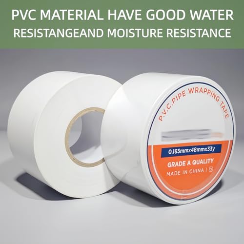 Image of Pipe Wrap Tape 100' Length x 2 inch Width -10 Mil Thick,PVC Corrosion Protection,Width White Insulation Tape for Drain Pipe, Metal & Electrical Piping, Underground Pipe (2 Pack)