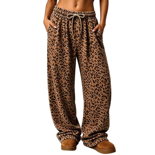 Women Leopard Pants Baggy Wide Leg Sweatpants Fall Y2K Lounge Sweat Pants - image 2