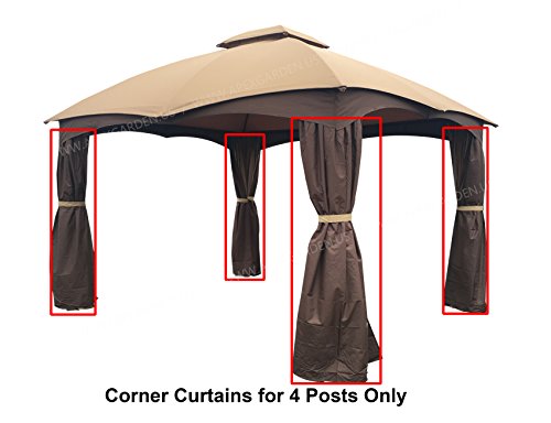 APEX GARDEN 4 Poles Brown Corner Curtain Set for Lowe's 10' x 12' Gazebo Model #GF-12S004BTO / GF-12S004B-1 (Corner Curtains Only) (Brown) - Thumbnail 5