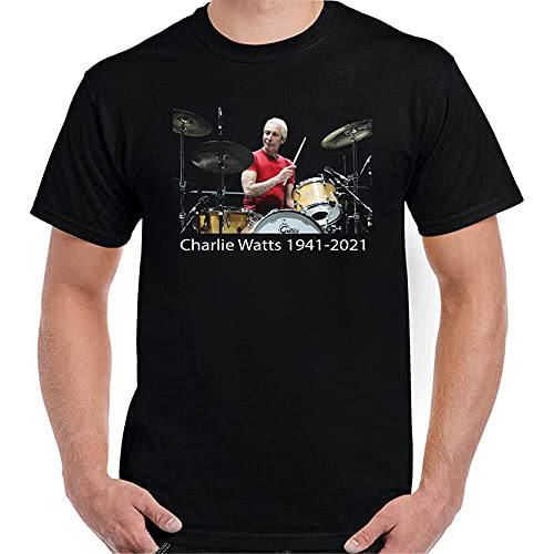 Charlie Watts Drummer T-Shirt Tribute to The Legends Top Tee Black Black XL Cover