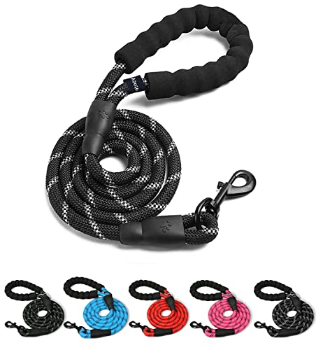 YNR Dog Rope Lead with Soft Padded Handle, 5ft Reflective Dog Lead and Multi-Colour for Medium Dogs (Black)