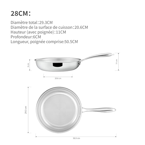 Poêles en acier inoxydable 5 couches induction lave-vaisselle et four