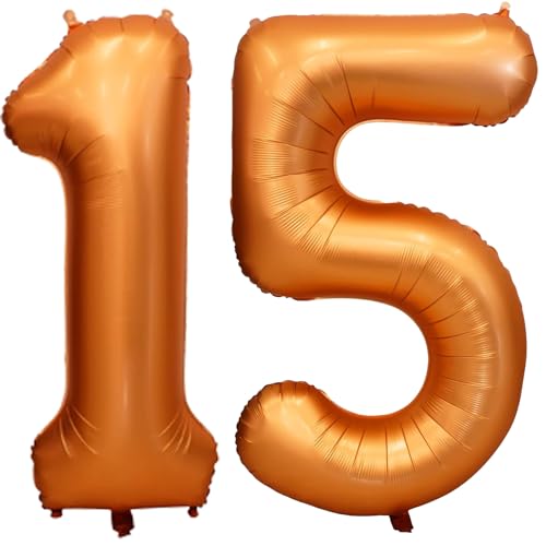 WEIKA 40 Inch Orange Foil Mylar 15 Number Balloon | 15th Birthday Decorations for Girls And Boys | 15 Birthday Balloon for Girls And Boys | 15th Anniversary Decoration | Birthday Party | Wedding