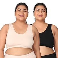 Adira | Lounge Bra Wirefree Plus Size | Non Padded Bras to Wear at Home | Bra for Sagging and Heavy Breast | Wirefree & Full Coverage | Plus Size | Pack of 2 | Black & Skin | 8XL