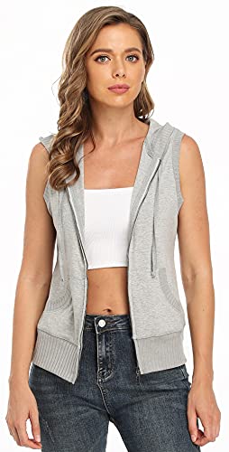 MISS MOLY Womens Sleeveless Hoodies Sweatshirt Basic Solid Zip Up Vest Hoodie with Pockets Light Grey S