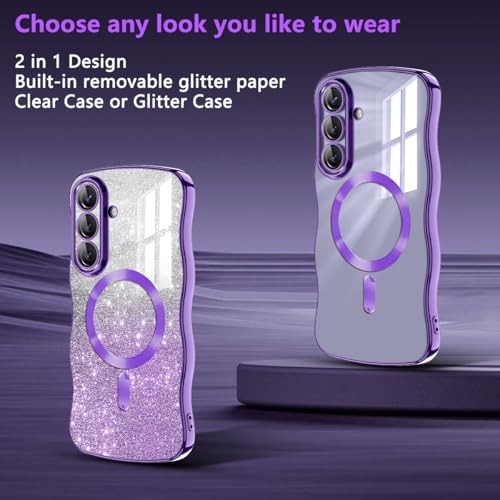 Meshine for Galaxy S26 Plus Case,[Compatible with MagSafe][Built-in Camera Lens] Magnetic Curly Wavy Frame Shockproof Shiny Cute for Women Girls Cover for Samsung Galaxy S26 Plus,Glitter Purple - image 5