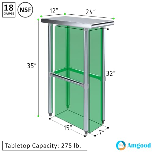 Image of AmGood Stainless Steel Work Table Open Base | Metal Work Bench (Stainless Steel Table Open Base, 12 inch Long x 24 inch Deep)
