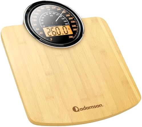 Adamson Hybrid 2-in-1 Analog & Digital Weighing Scale for Body Weight up to 400lbs - Thick Tempered Glass - Extra Large Display - Easy to Read Digital Bathroom Scale - New - Wood