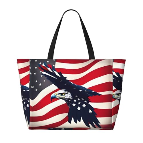 American Flag Fly Eagle Large Beach Tote Bag Women Beach Tote Bag For Pool Gym Grocery Travel With Multiple Pocket2