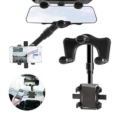 通用 360° Rearview Mirror Phone Holder Mount, Rotatable and Retractable, Multifunctional Car Rear View Mirror Phone Bracket, Universal Smartphones Cradle