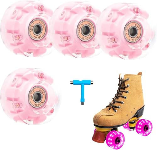 Ruedas de patinaje en interiores, ruedas de patinaje iluminadas, ruedas de repuesto silenciosas para patinaje de velocidad en interiores,6 luces patines de doble fila rueda de flash transparente cuatr