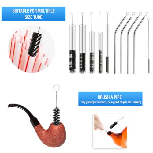 YAPKOLV Edelstahl Reagenzglasbürsten-Set, 10-teilig (schwarz), für Strohhalme, Flaschen, Milchrohre, Nylon, für Reagenzgläser, Teekannen, Getränke, Strohhalme