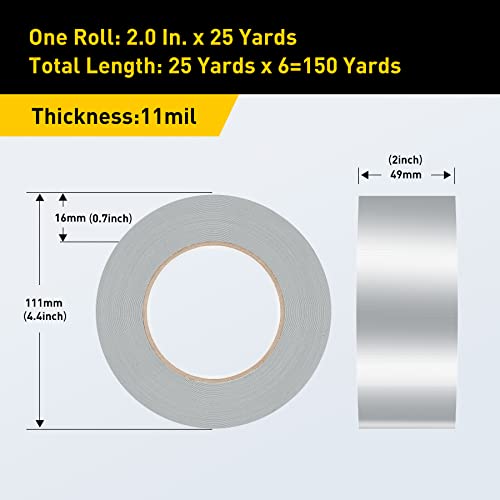 Lichamp 6 Rolls Heavy Duty Duct Tapes Silver, Waterproof No Residue Duct Tape For Packaging Taping Sealing Repairing, Thick & Wide Silver Tape For Diy Or Commercial Use, 2 Inches X 25 Yards, A206Gy #TOP6