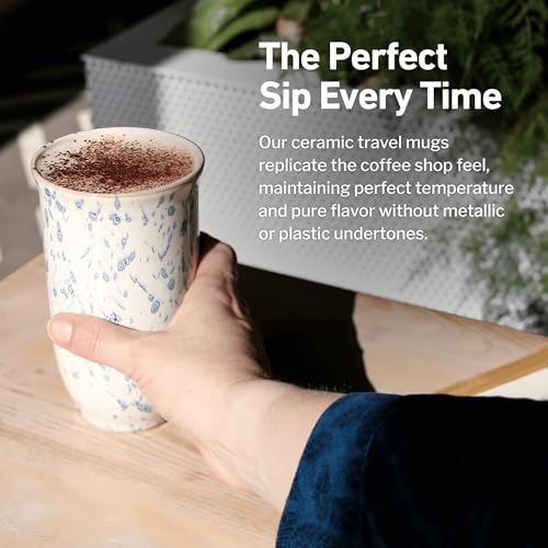 Image of NOVA CERAMICS Travel Coffee Mug- Travel Coffee Tumbler - On the Go Coffee Mug - Microwave & Dishwasher Safe Green Coffee Tumbler - Gifts For Women Men Him Her - 16oz - Orchid