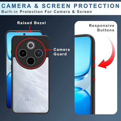 Image of CEDO Backcover for iQOO Z10 / Vivo T4 (5G) | Camera Protection Bump Shockproof Edge | Ultra Hybrid Transparent Acrylic Clear TPU+PC Hard Backcase Cover (Black)