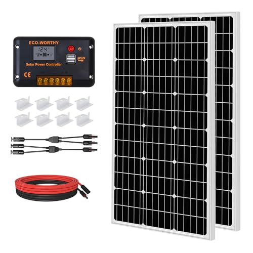 ECO-WORTHY Solarpanel Kit 200W 12V,2 Stück 100W Monokristalline Solarmodule mit 30A LCD Laderegler für Wohnmobil,Wohnwagen, Boot,Camping,Solaranlage Komplettset ECO-WORTHY Solarpanel Kit 200W 12V,2 Stück 100W Monokristalline Solarmodule mit 30A LCD Laderegler für Wohnmobil,Wohnwagen, Boot,Camping,Solaranlage Komplettset