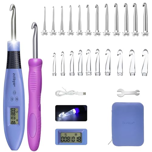 Image of BZVV Light Up Crochet Hook Set with Counter,Dual Handles and 22 Heads | Thickened reinforced connection, ergonomic backup handle, dedicated hook organizer, full-process tools and upgraded gift box