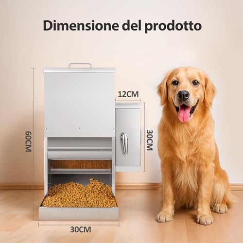 Feeder Automatico Per Cani Da 16L Con Timer, Dispenser Per Cibo In Acciaio Inossidabile Con Programmazione Dell'alimentazione Per Cani O Gatti Di Taglia Grande - 5