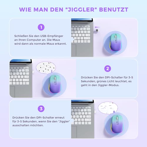seenda Maus Kabellose mit Jiggler, Leise, Wiederaufladbare, Blaugrün&Lila – Ansicht 4