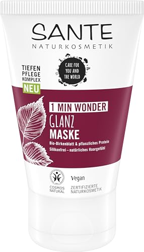 SANTE Naturkosmetik FAMILY 1 Min Wonder Shine Mask, Silikonfreie Haarmaske mit Bio-Birkenblatt-Extrakt und pflanzlichem Eiweiß, Vegane Haarpflege für spürbar mehr Glanz und Geschmeidigkeit, 100ml