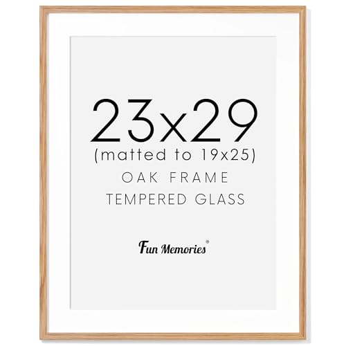 23x29 Oak Wood Frame, 23"x29" Poster Frames, 23 x 29 Picture Frame with Mat for 19x25, Rustic Wood Frames 23 x 29 with Real Glass, 23" x 29" Art Frame, 23x29 Puzzle Frames (Natural Oak Color, 1 Pack)