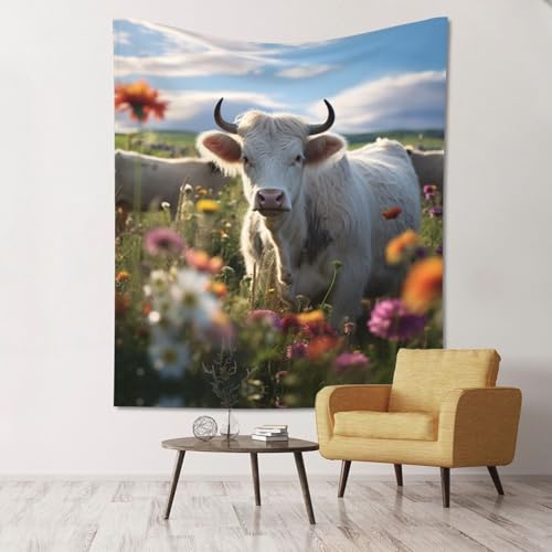 Tapisserie murale vache et fleurs SHuWeiD en tissu léger pour chambre