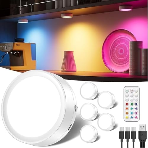 Tedmos Radar Motion Sensor Puck Lights Rechargeable, Wireless RGB Under Cabinet Lighting with...