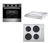 Cookology - Oven, Hob & Hood Package - 60cm Built-in Electric Fan Oven with Minute Minder, 4 Solid Hot Plate Hob in Stainless Steel & Visor Cooker Hood Pack in Stainless Steel - Easy to Clean
