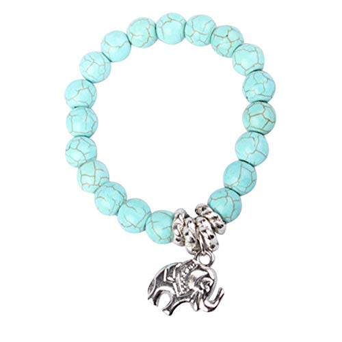 bjlongyi Fashion Bracelet for Women,Natural Turquoise Stone Bead Elephant Style Bangle Charm Jewelry Gift Turquoise
