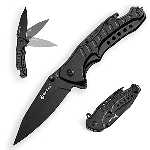 Pocket Knife, Folding Knife with Clip, Glass Breaker, Seatbelt Cutter, EDC Hunting Knife with 3.4IN Clip Point Blade and Aluminum Handle, Utility Knife for Outdoor, Fishing, Camping, Hiking Men Gift