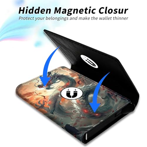 Dragon Minimalist Wallet for Men Tarjeteros de hombres, Pop Up Card Case Wallet for Women, PU Leather Automatic Credit Card Holder Metal Money Clip Wallet RFID Blocking Bifold Pocket Wallet4