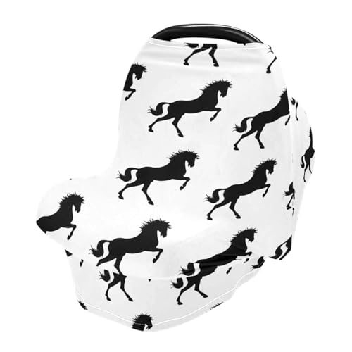 Nesatuwa Baby Car Seat Cover Black Horses White Breastfeeding Covers Stretchy Breathable Multi-Use Cover Carseat Canopy for Girls and Boys