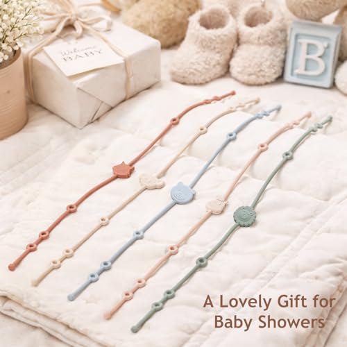 ROCCED Toy Straps for Baby 6pcs, Silicone High Chair Toys Straps Stroller Accessories Toddler Bottle Strap Car Seat Toys Baby Travel Essential Silicone Animal Design Blush+Ivory+TER - Thumbnail 7