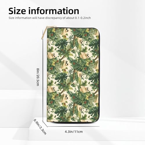 Leather Thin Slim Wallets for Women Men - Fashion Tropical Plant Sloth Print Card Wallet Holder with Zipper2