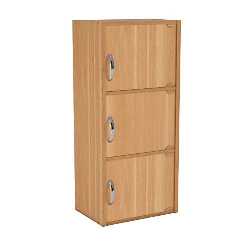 HODEDAH IMPORT 3-Shelf Bookcase Cabinet, Beech