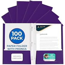 100 Pack Purple 2 Pocket Paper Folders. EPI Heavy Duty, Bulk Folders with Pockets, Prongs and Business Card Slots. Letter Size Document Organizers. Durable Portfolio for School, College, Office Files