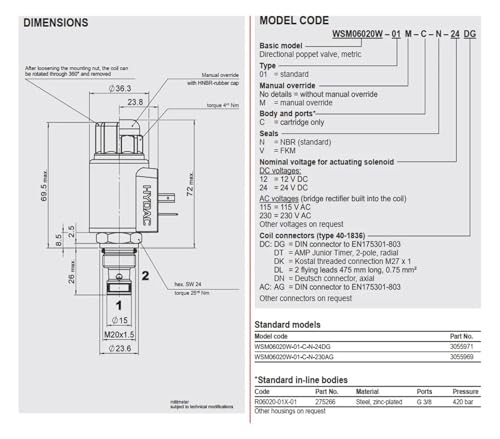 Électrovannes hydrauliques WSM06020W à commande électrique directe 24V