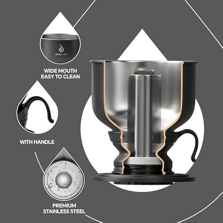 IDEUS 68oz Stainless Steel Thermal Coffee Carafe with Brew Pour Over Dripper